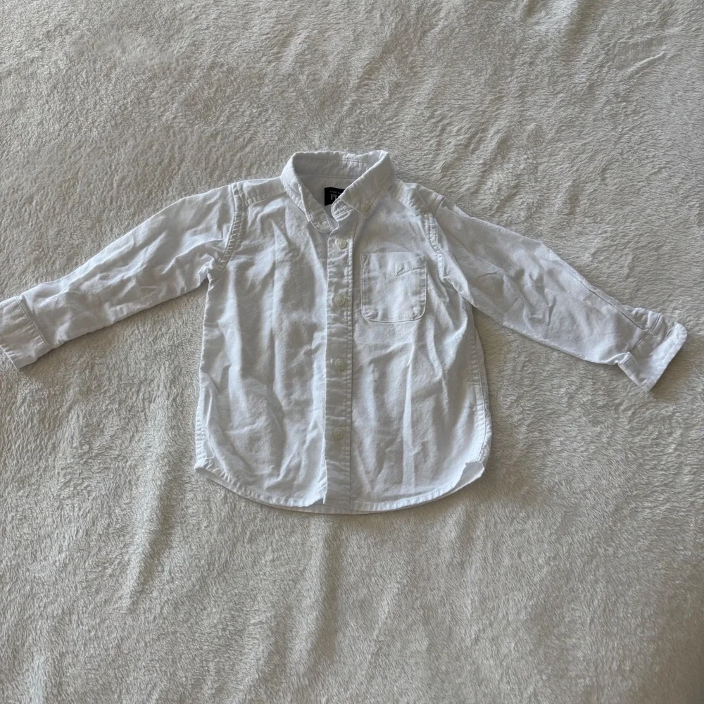 The Childrens Place White Button Down Long Sleeve Shirt Toddler Boys Girl 18-24M